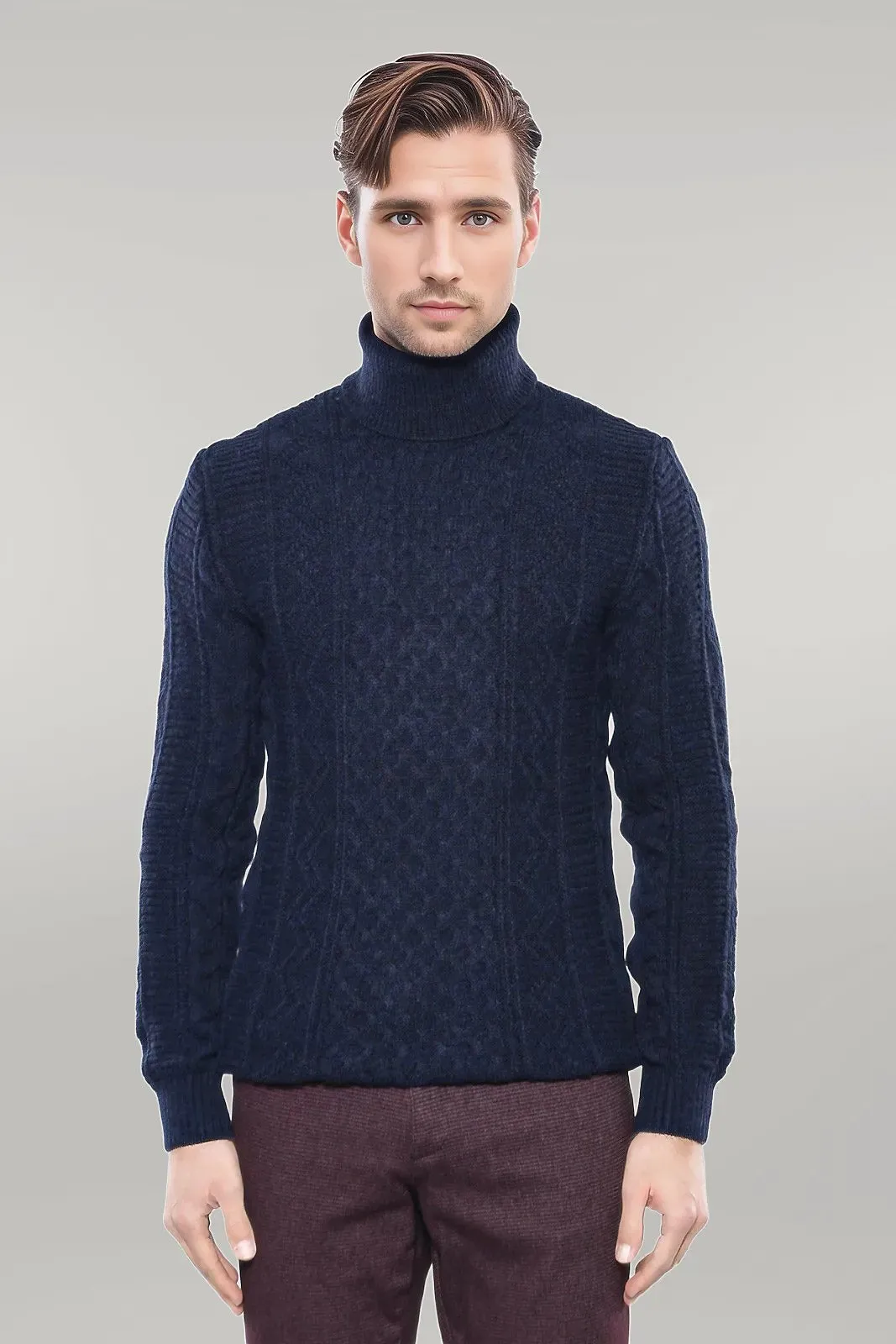 WSS Patterned Turtleneck Navy Knitwear  - Singen