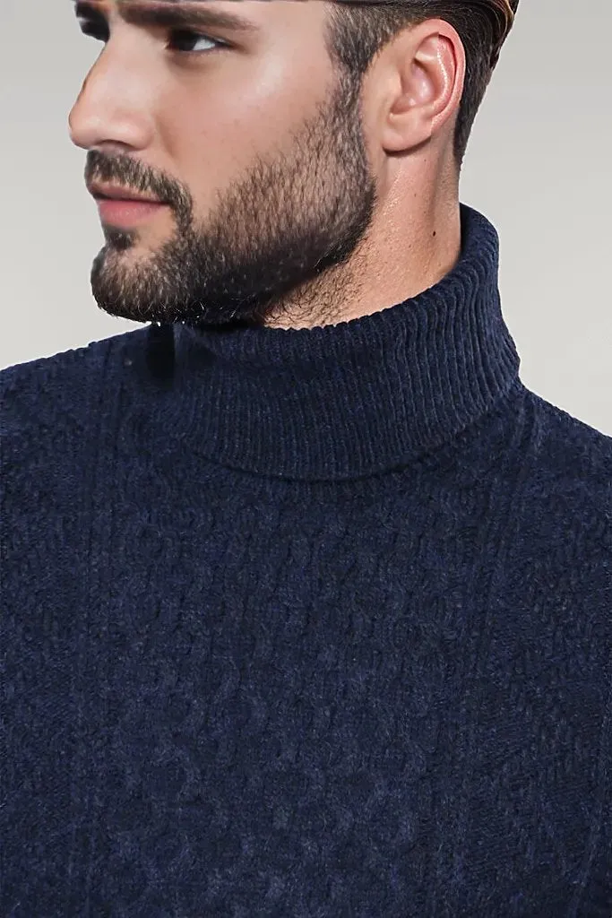 WSS Patterned Turtleneck Navy Knitwear  - Singen