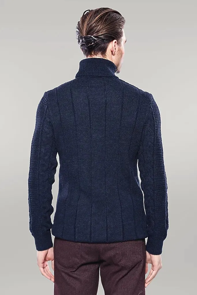 WSS Patterned Turtleneck Navy Knitwear  - Singen