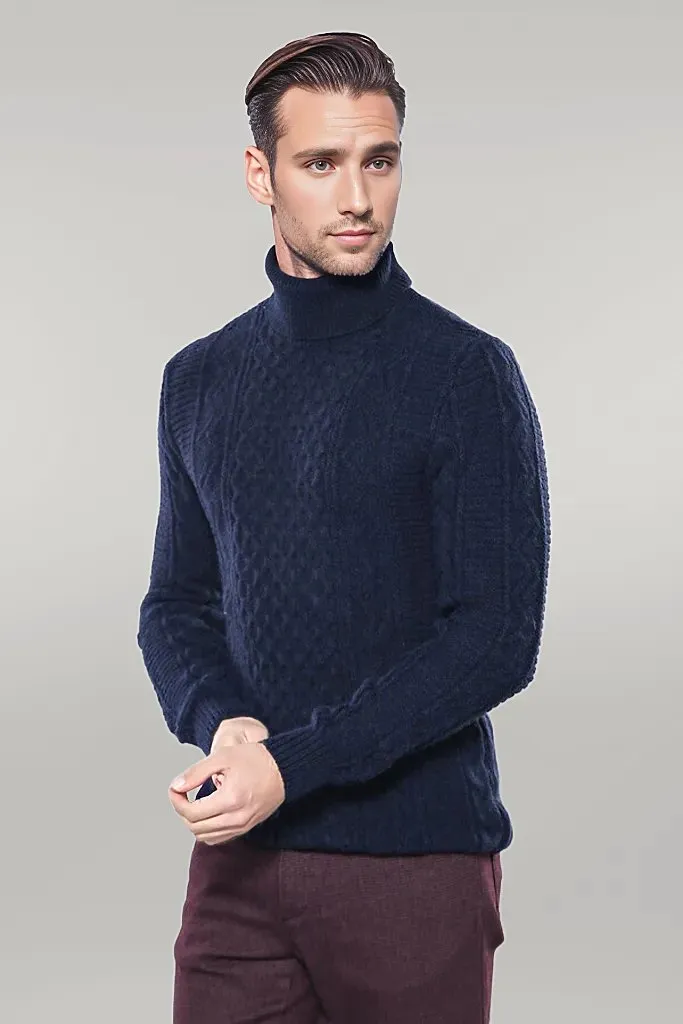 WSS Patterned Turtleneck Navy Knitwear  - Singen