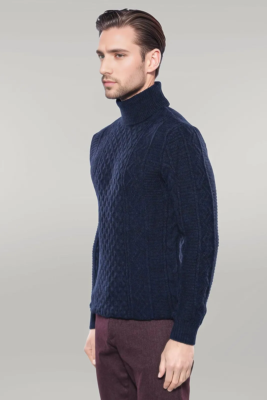 WSS Patterned Turtleneck Navy Knitwear  - Singen
