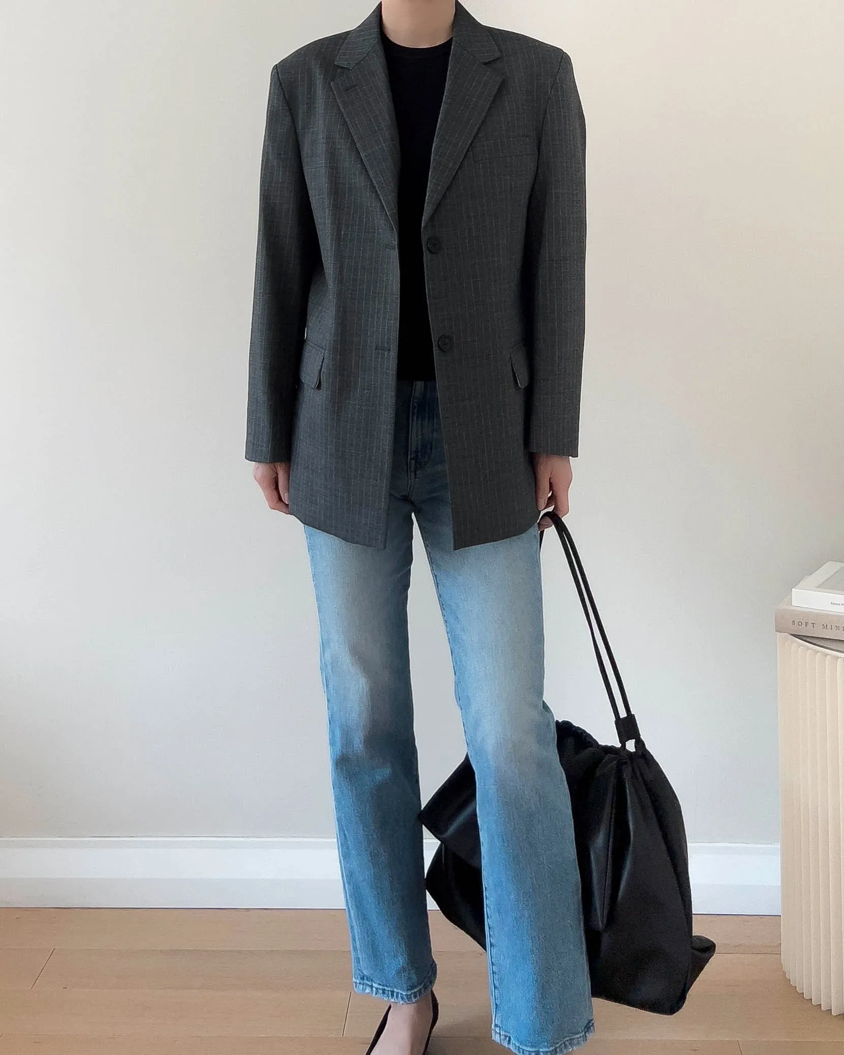 ZOOEY PINSTRIPE BLAZER GREY